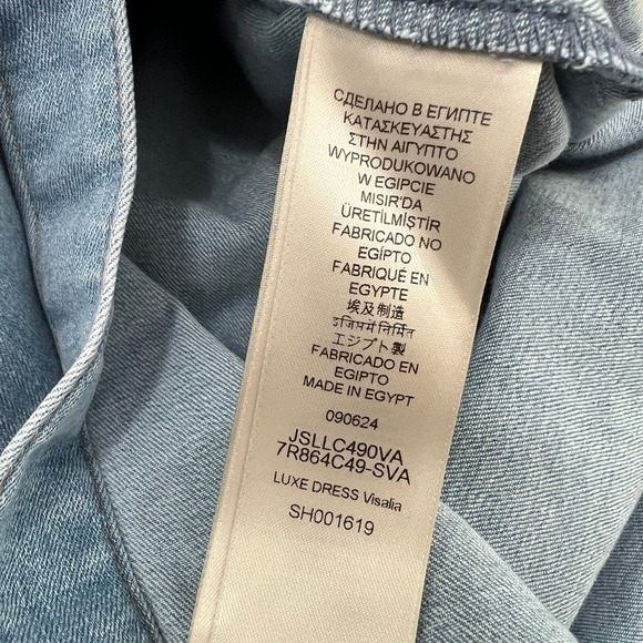 7 For All Mankind Luxe Denim Midi Dress Women L NWOT Snap Front Blue‎ Western - Picture 11 of 13
